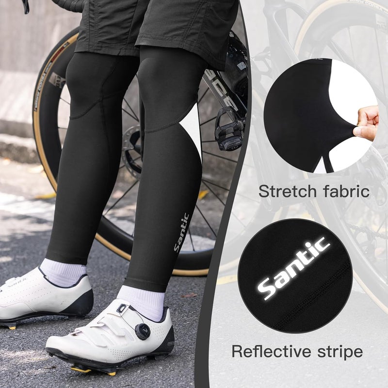 Santic Cycling Leg Warmers Unisex Thermal Knee Warmers Winter Fleece Biking Leg Warmers Compression Anti-Slip with UPF - Image 2